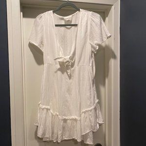 White Cutout Front Tie Dress